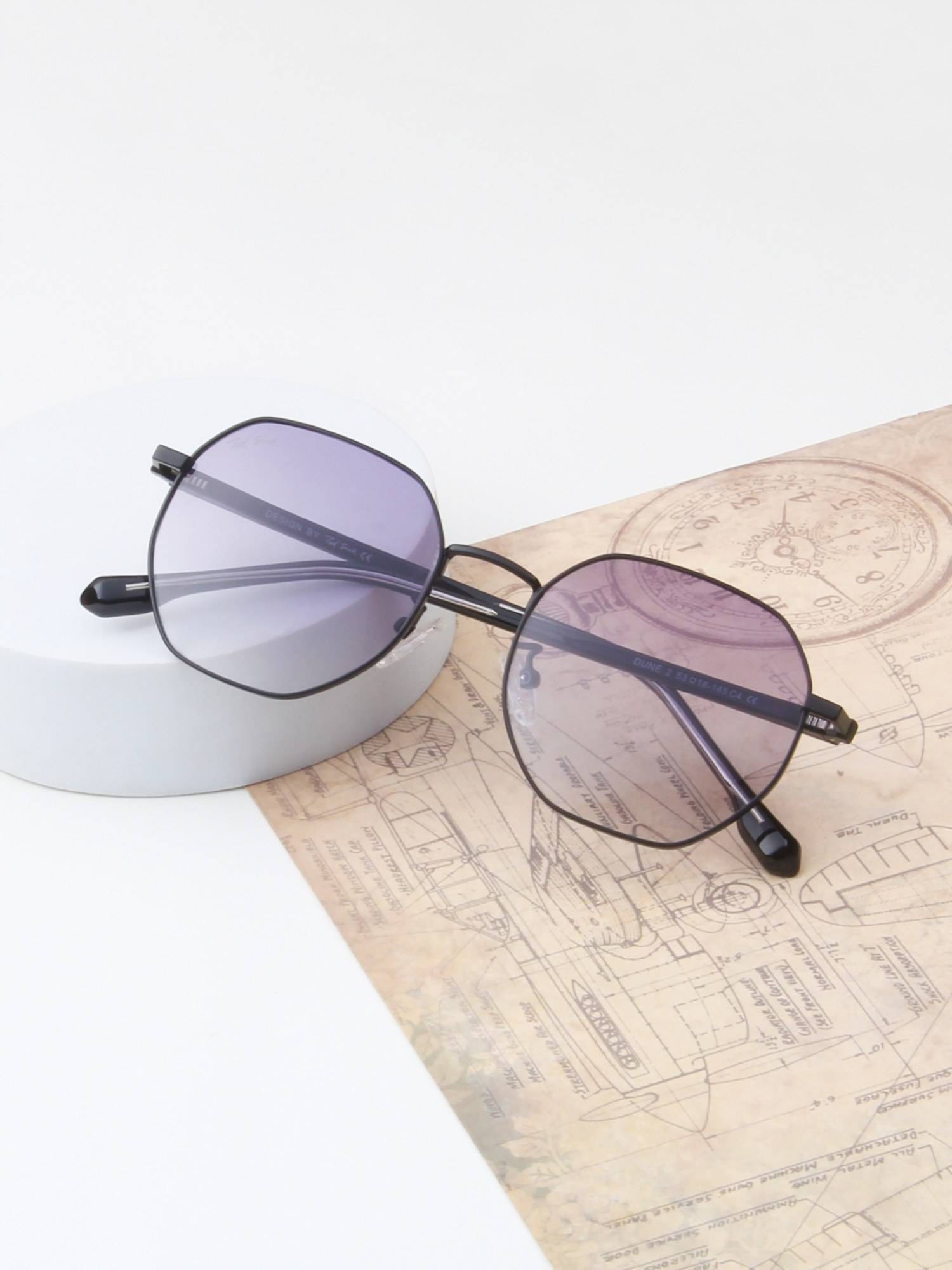 TED SMITH Unisex Octagon Black-Purple Graded Sunglasses With Polarized Lenses-SUN-DUNE 2_C4