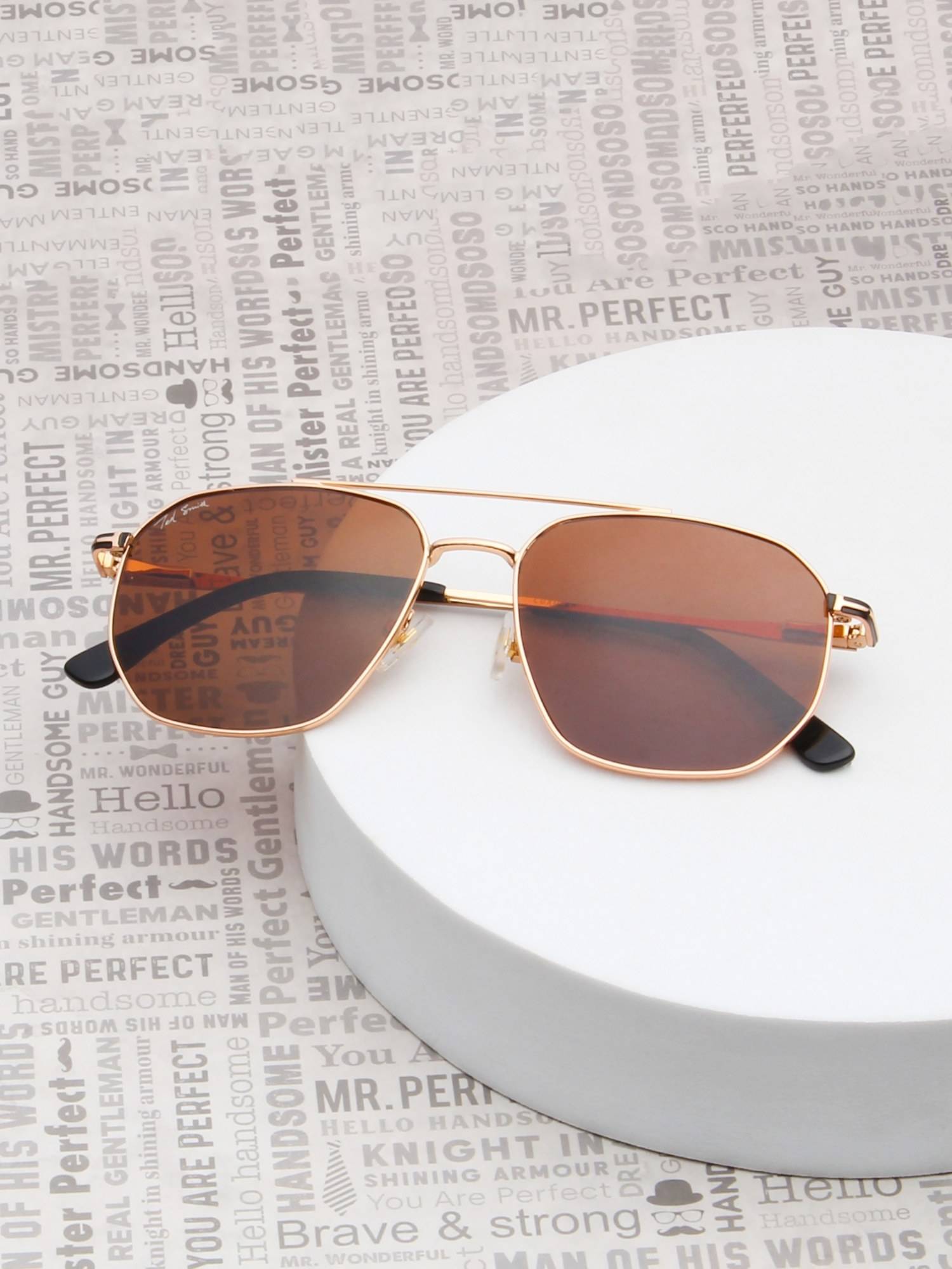 TED SMITH Unisex Brown Lens & Gold-Toned Navigator Sunglasses-SUN-FLORIAN_C1