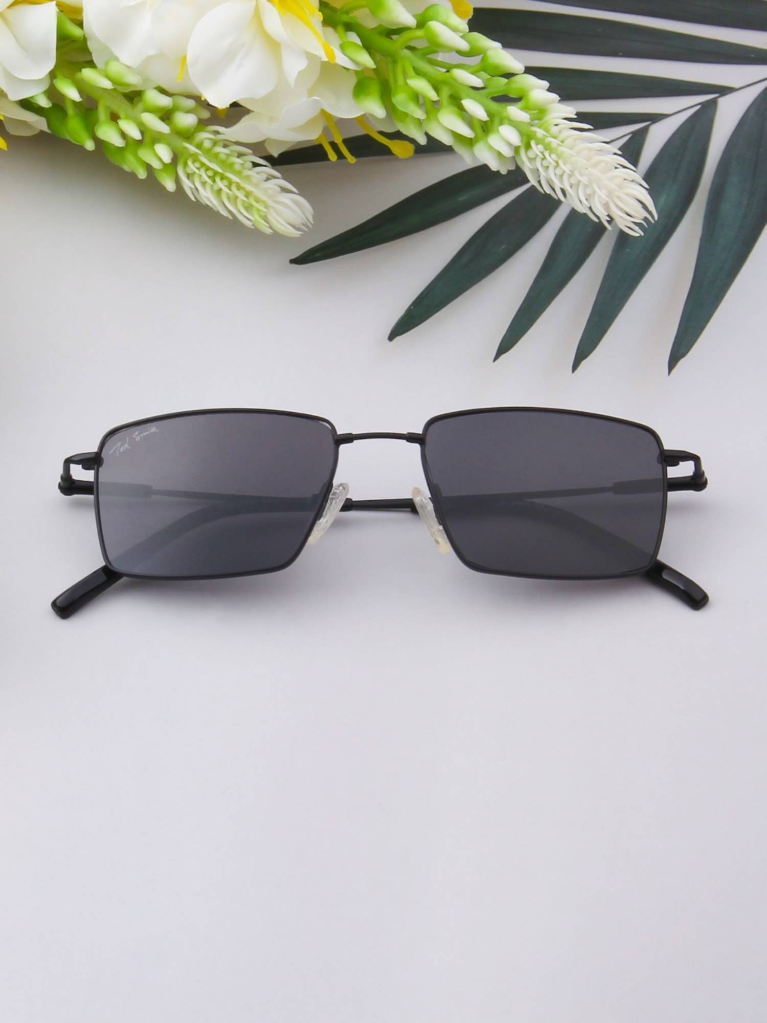 TED SMITH Unisex Rectangle Metal Black Sunglasses With Polarized Lenses-SUN-PARKER 2_C2