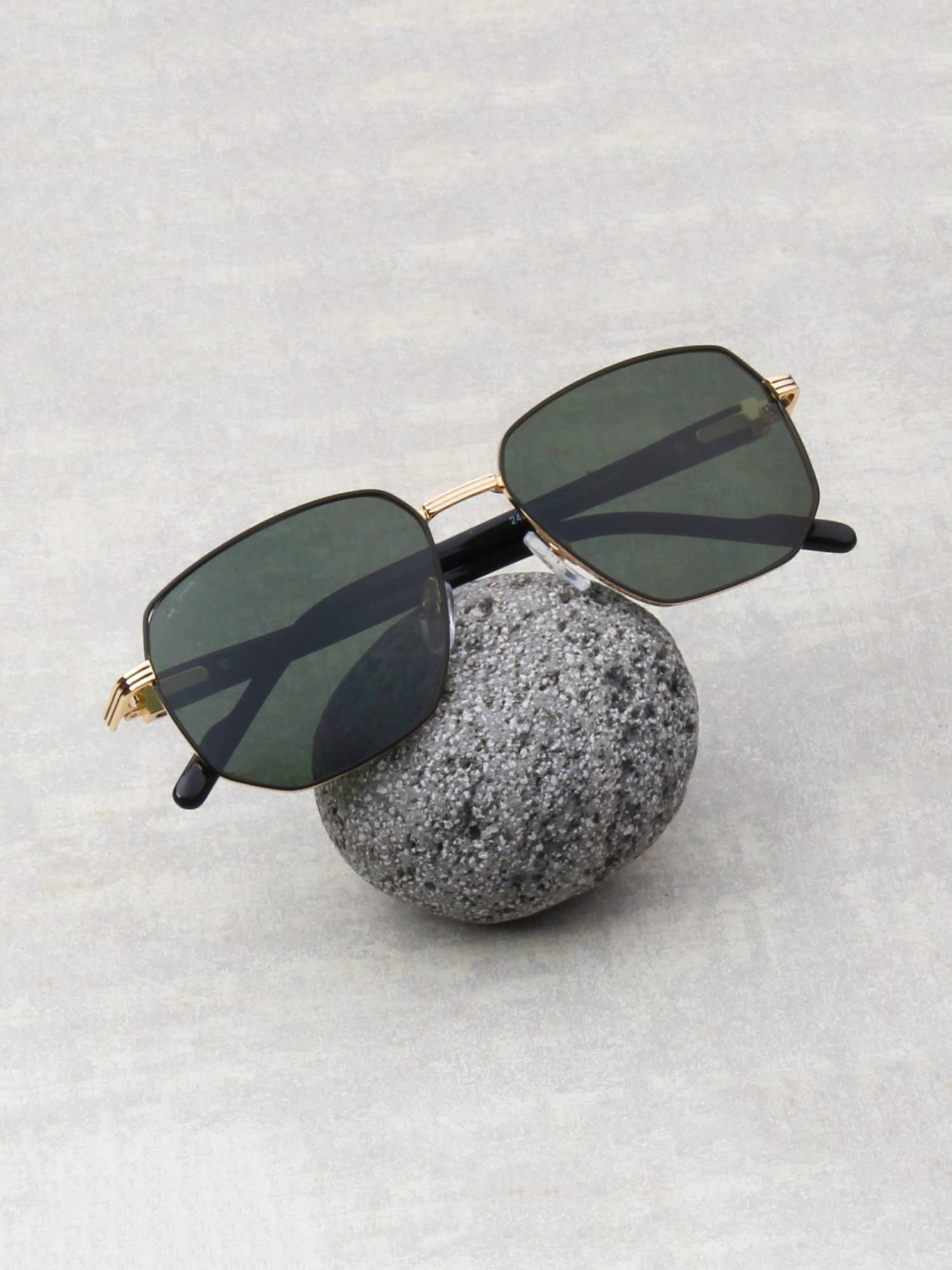 TED SMITH Unisex Geometrical Metal Gold-Green Sunglasses With Polarized Lenses-SUN-REGAL_C5