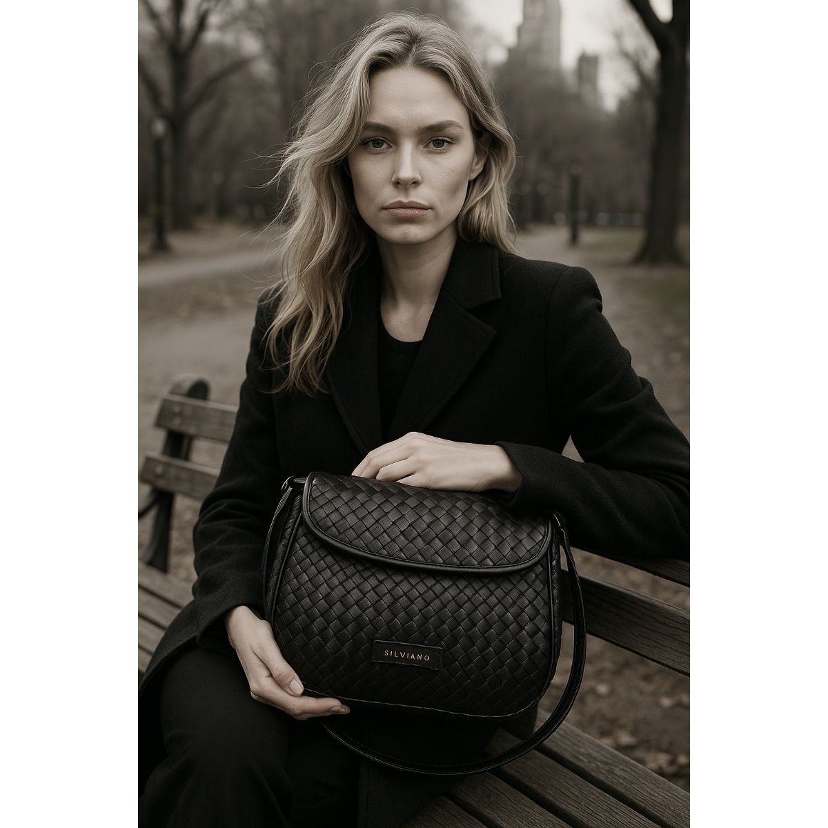 Buy SILVIANO Women Black Knightsbridge Leather Handbag Online