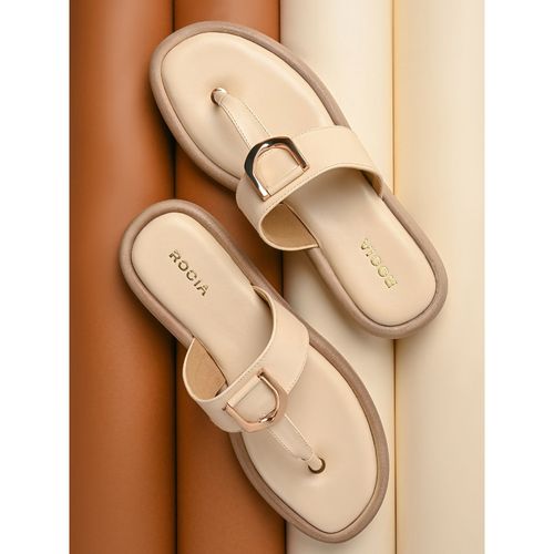 ROCIA By Regal Beige Women Casual T-Strap Flat Sandals (EURO 38)