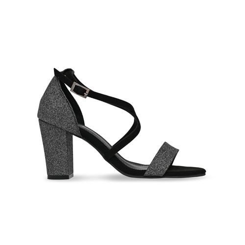 ROCIA By Regal Grey Women Shimmery Ankle Strap Block Heels (EURO 36)