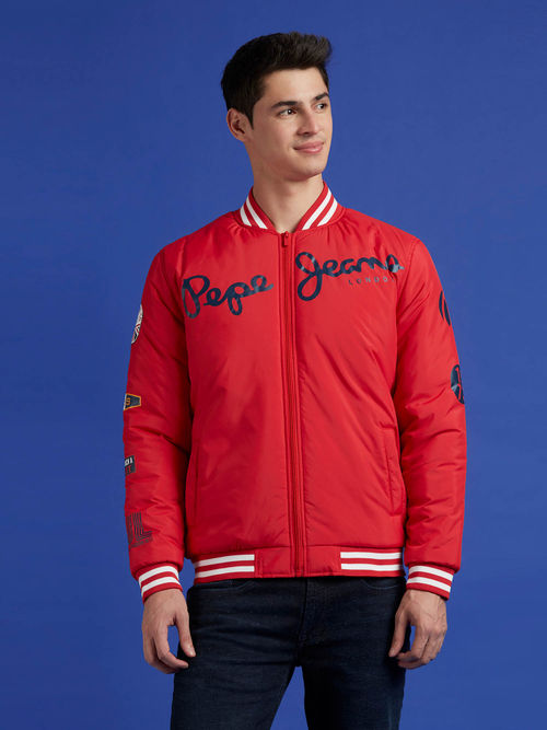 Pepe Jeans Red Full Sleeve Varsity Jacket