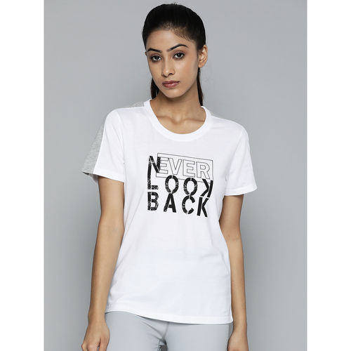 Buy Alcis Women Black White Printed Monochrome Slim Fit T-shirt online