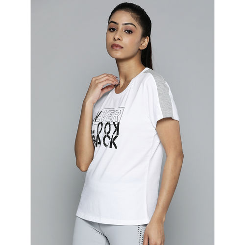 Buy Alcis Women Black White Printed Monochrome Slim Fit T-shirt online