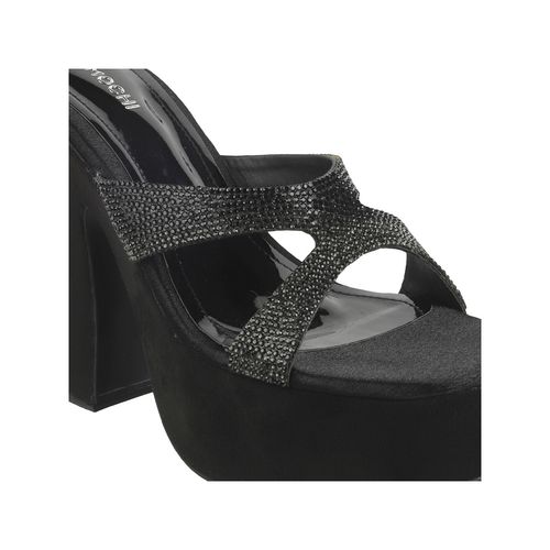 Mochi Women Black Sandal Heels (EURO 35)