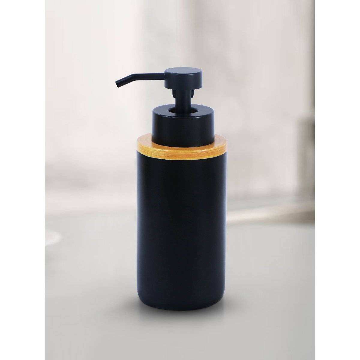 OBSESSIONS Polyresin Soap and Lotion Dispenser, Ideal for Bathroom, 320ml, Black