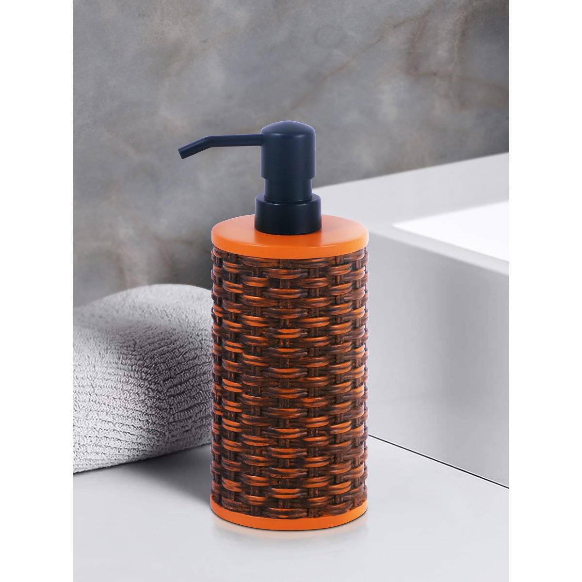 OBSESSIONS Polyresin Soap and Lotion Dispenser, Ideal for Bathroom, 320ml, Brown and Orange