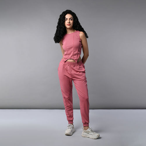 Buy Tuna London Pink Corset Crop-Top With Jogger Tracksuit (Set of
