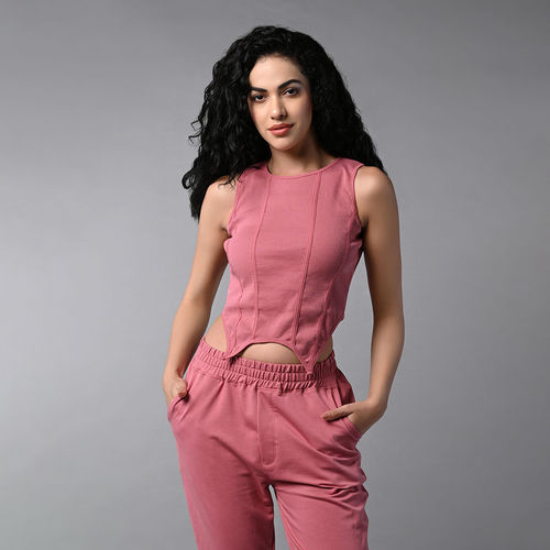 Tuna London Pink Corset Crop-Top With Jogger Tracksuit (Set of 2) (S)