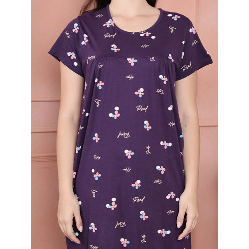 Secret Wish Purple Floral Hosiery Nighty (M)