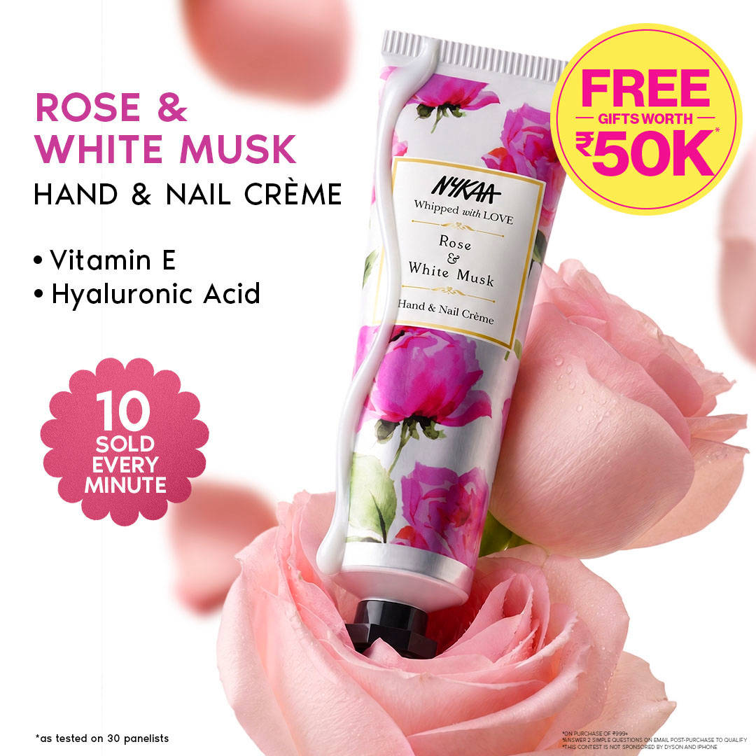 Nykaa Wanderlust Rose & White Musk Hand & Nail Cream - Hydration with Vitamin E & Hyaluronic Acid