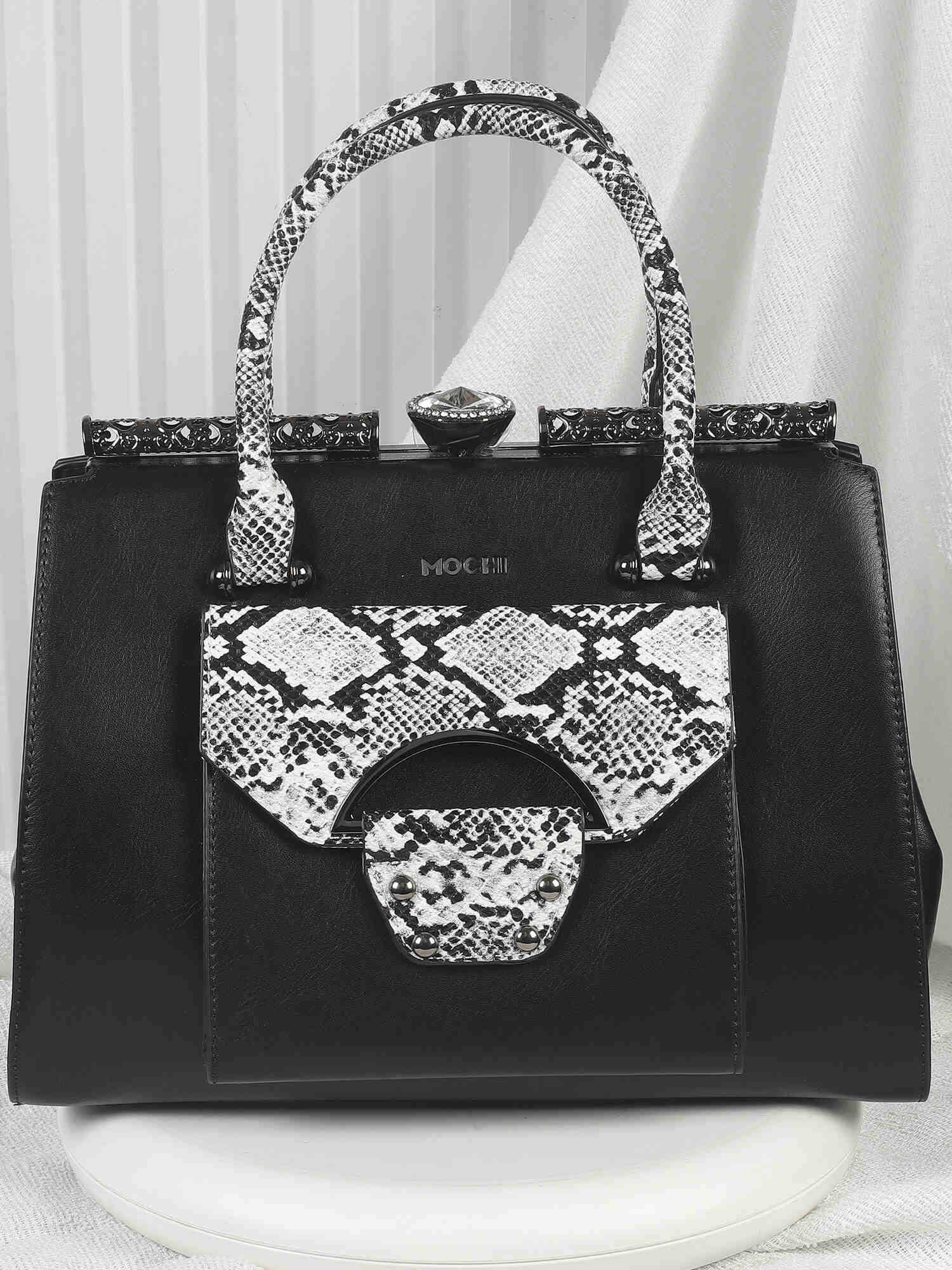 Mochi Women Black Casual Handbag with Detachable Strap