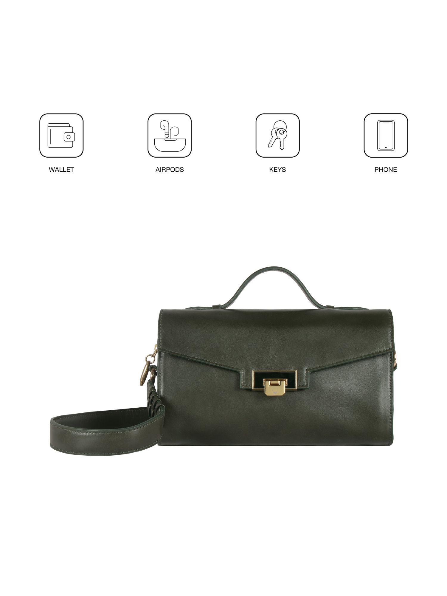 Buy Hidesign Alps 02 Genuine Leather Women Olive Handbag (M) Online