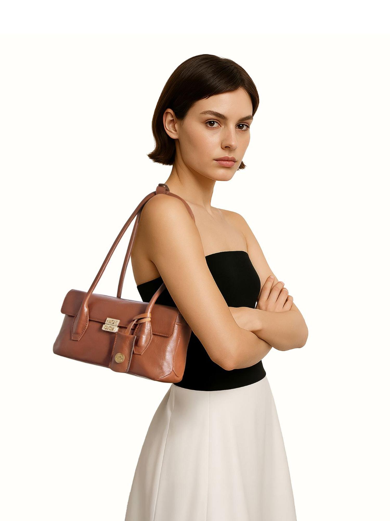 Buy Hidesign Alps 03 Genuine Leather Women Tan Handbag (M) Online