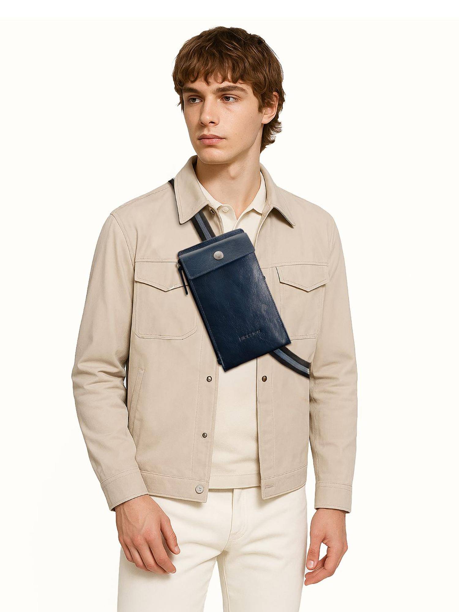 Hidesign PATAGONIA W2 Genuine Leather Men Blue Sling Bag (M)