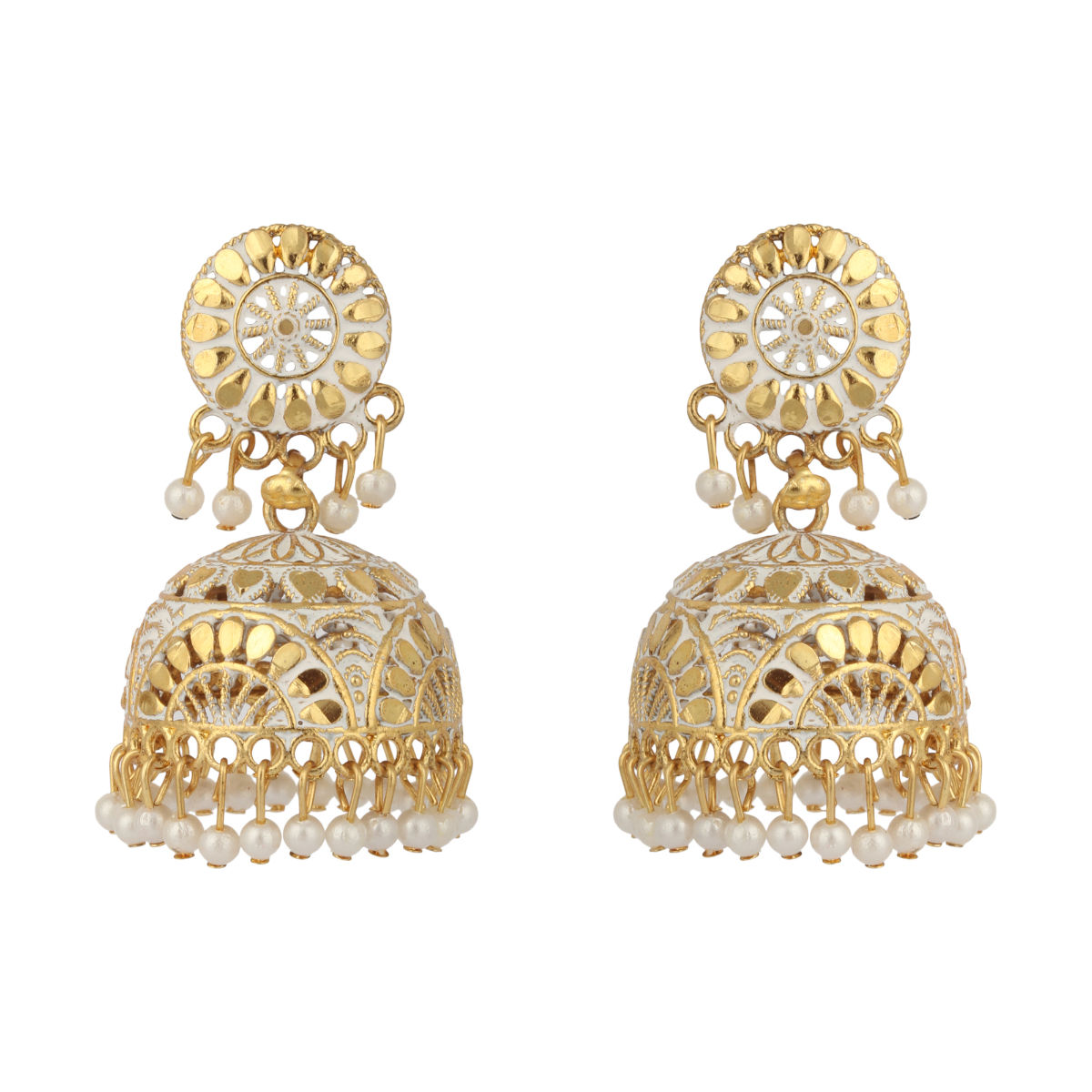 Anika's Creations Designer Gold Plated Enamelled Traditional Partywear White Jhumki