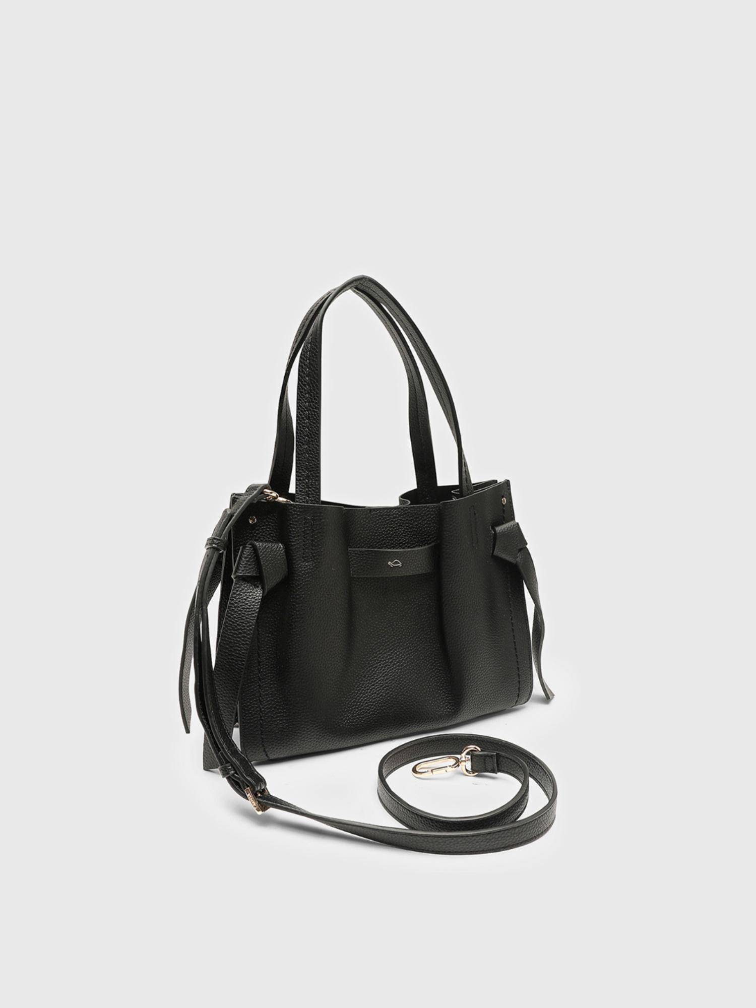 CARPISA ITALIA Women Felce Black Solid Shoulder Bag with Detachable Strap (M)
