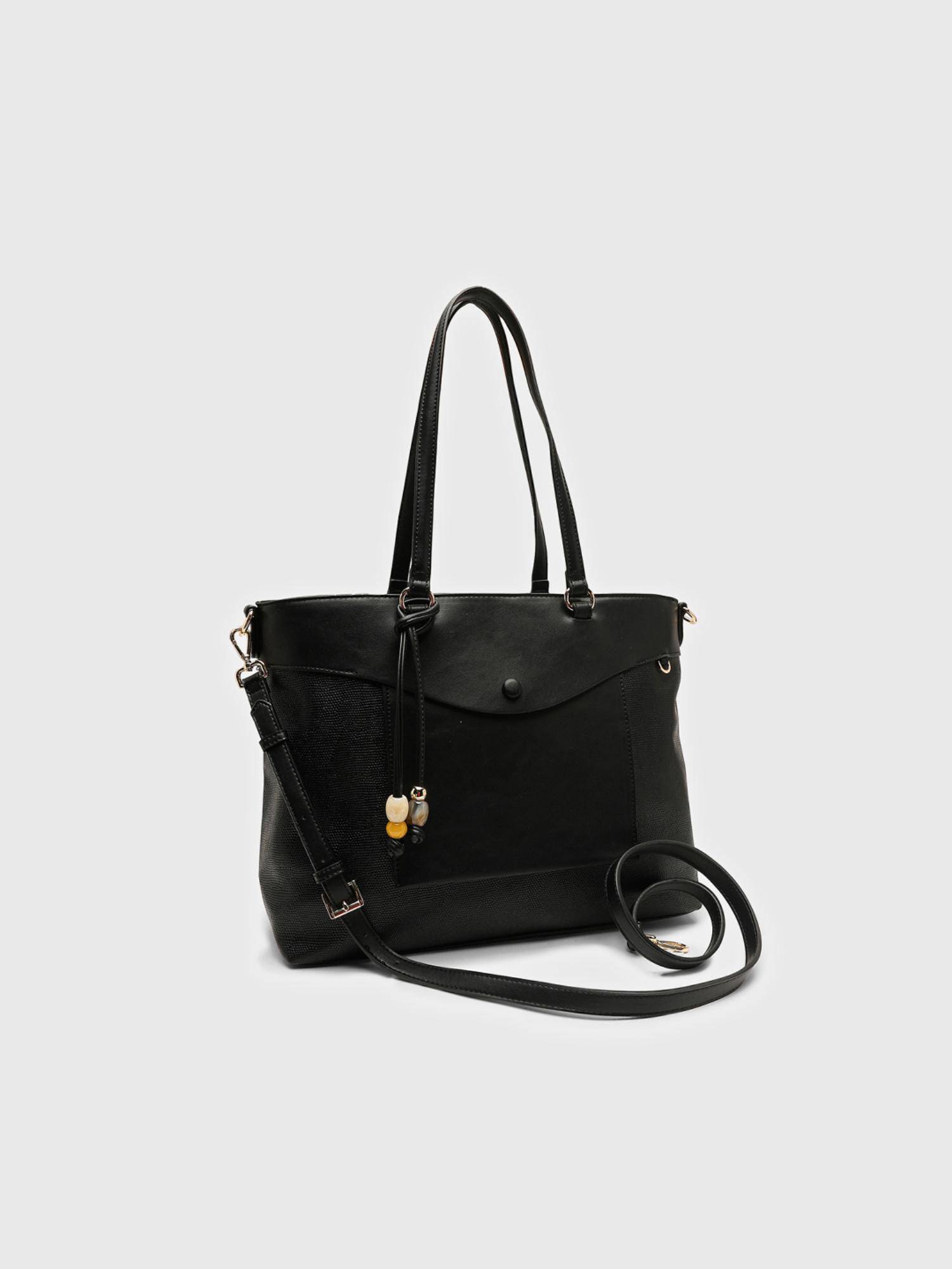 CARPISA ITALIA Women Giada Black Tote Bag with Detachable Strap (L)