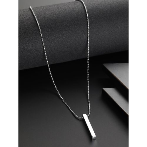 Men's Jewellery 3D Vertical Black Bar Cuboid Stick Stainless Steel Locket  Necklace Chain Pendant For Mens And Boys