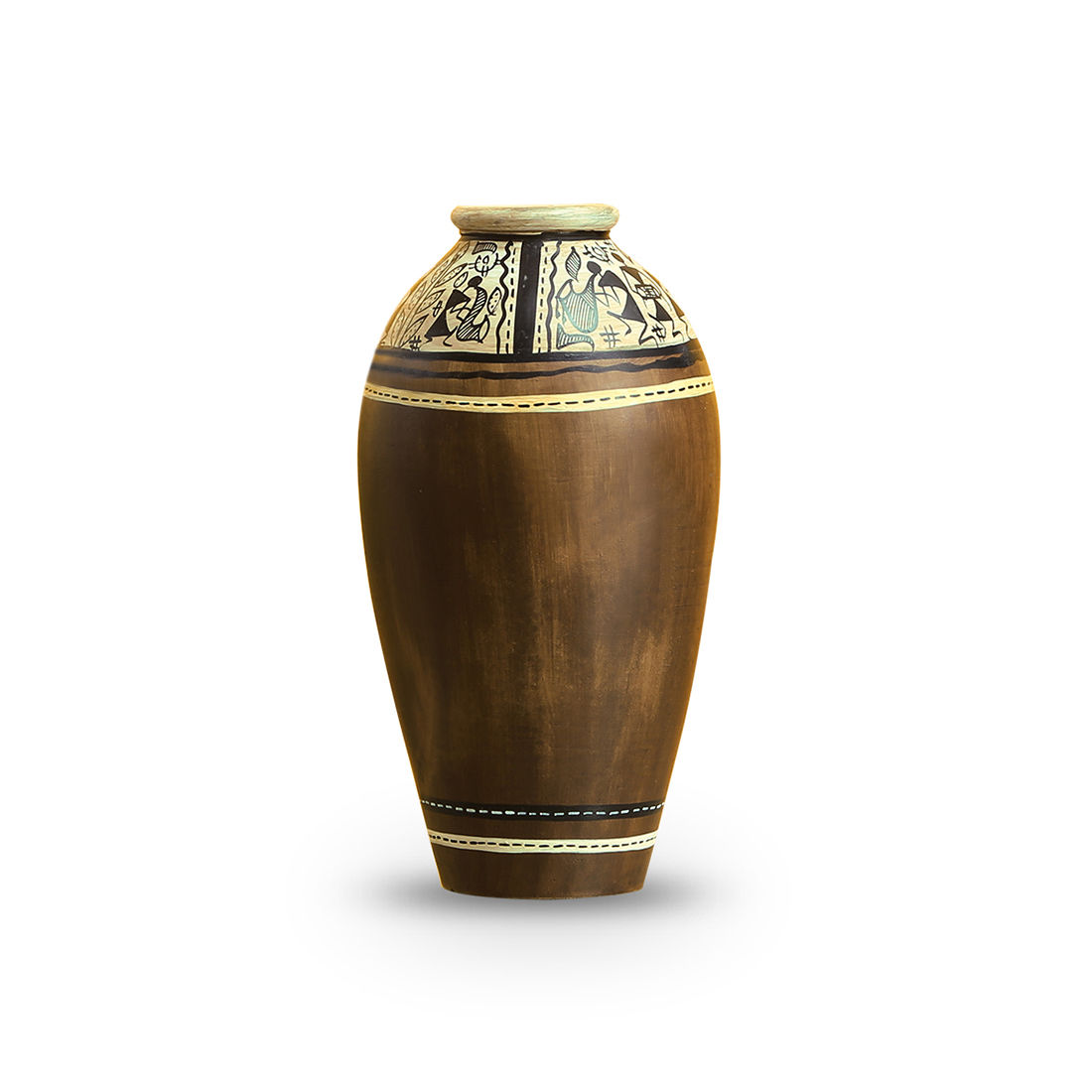 ExclusiveLane Tribal Melodies' Warli Terracotta Round Vase In Natural