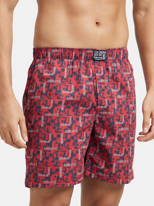 Jockey US57 Men Cotton Woven Printed Boxer Shorts Brick Red (XL)
