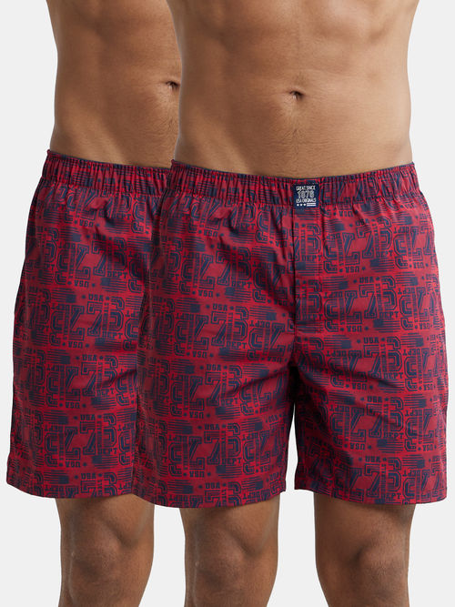 Jockey US57 Men Cotton Woven Printed Boxer Shorts Navy Brick Red (Pack of  2) (2XL)