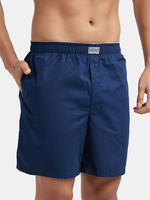 Jockey MC10 Men Super Combed Mercerized Cotton Woven Fabric Boxer Shorts  Navy (M)