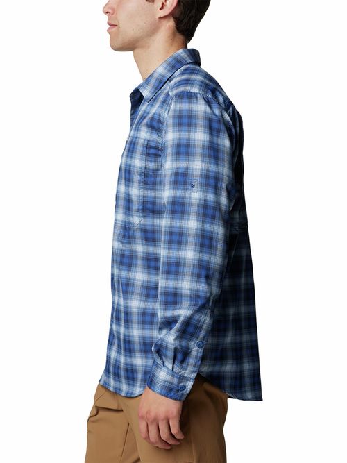 Columbia Mens Blue Omni-Shade Silver Ridge Utility Lite Plaid Long Sleeve  Shirt