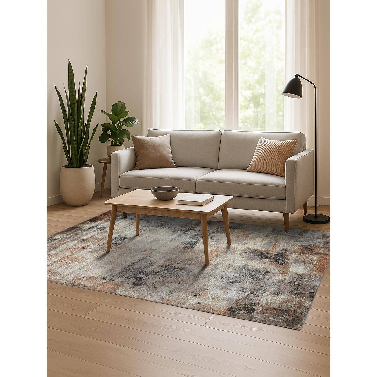 OBSESSIONS Rust and Cream Solid Machine Made Rectangular Carpet