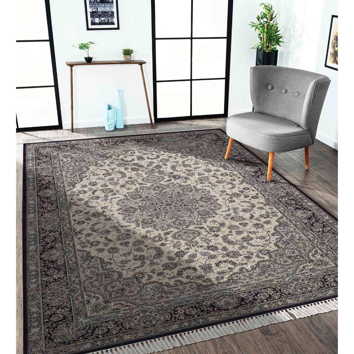 OBSESSIONS Maroon and Cream Solid Machine Made Rectangular Carpet