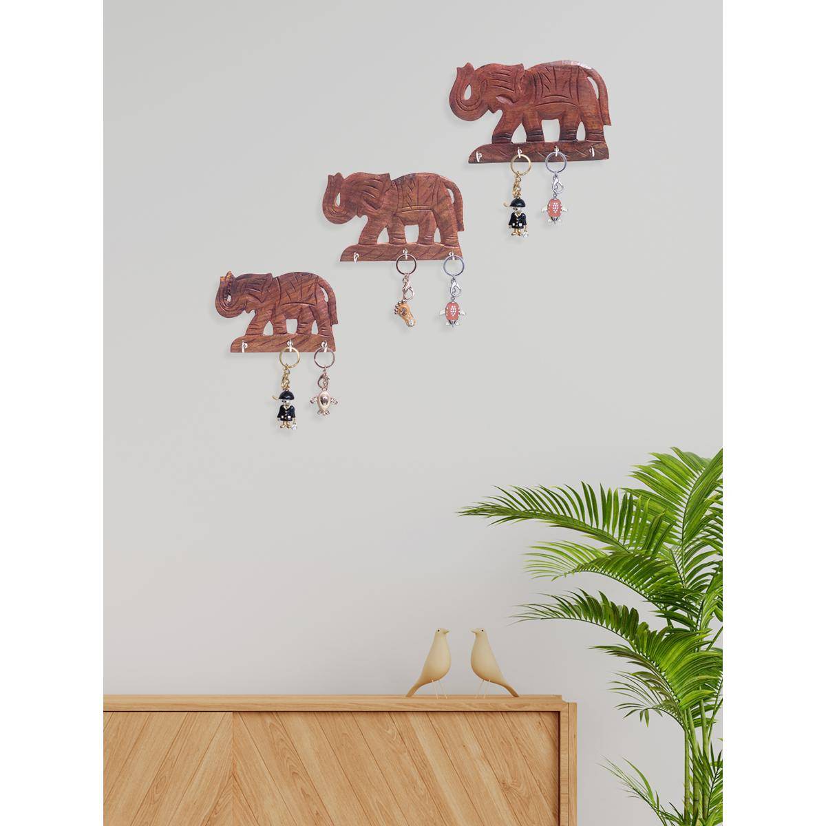 Golden Peacock Elephant Designed Key Holders (Pack of 3)