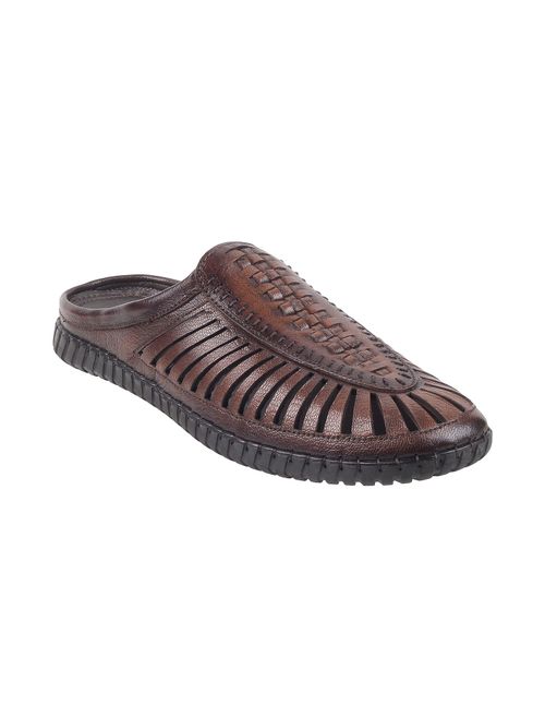 Buy Metro Men Festive Leather Brown Sandals Online