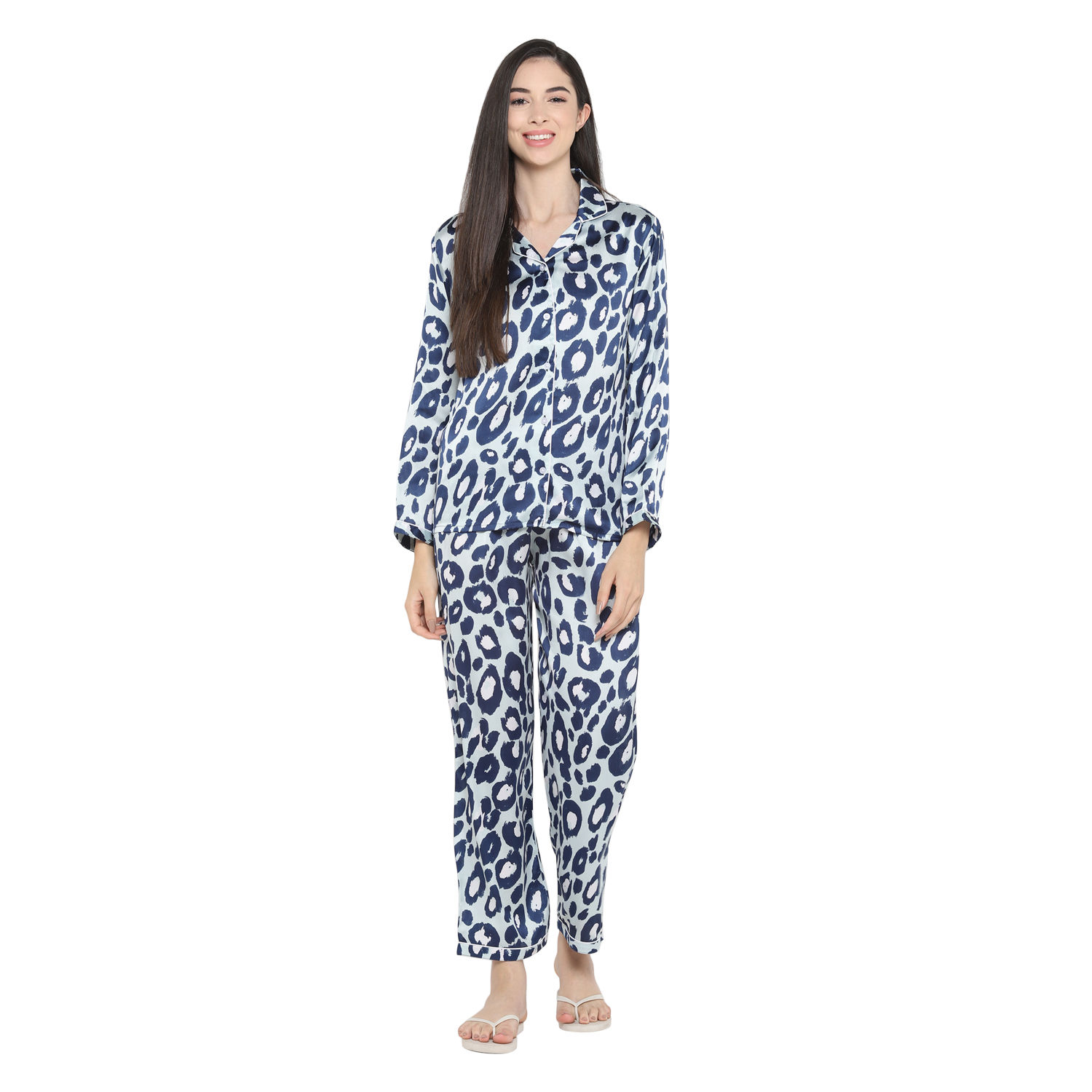 Shopbloom Animal Print Satin Long Sleeve Women'S Night Suit - Blue: Buy  Shopbloom Animal Print Satin Long Sleeve Women'S Night Suit - Blue Online  at Best Price in India | Nykaa