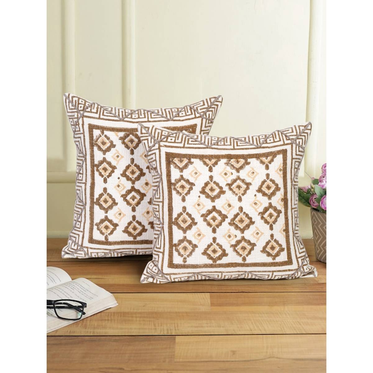 Eyda Hand Block Printed Cotton Sofa Cushion Covers Set of 2 18x18 inch
