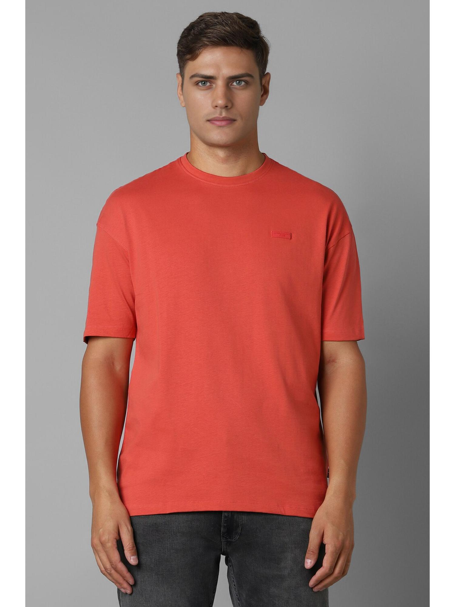 Buy Louis Philippe Men Red Cotton Printed Crew Neck T-Shirt Online
