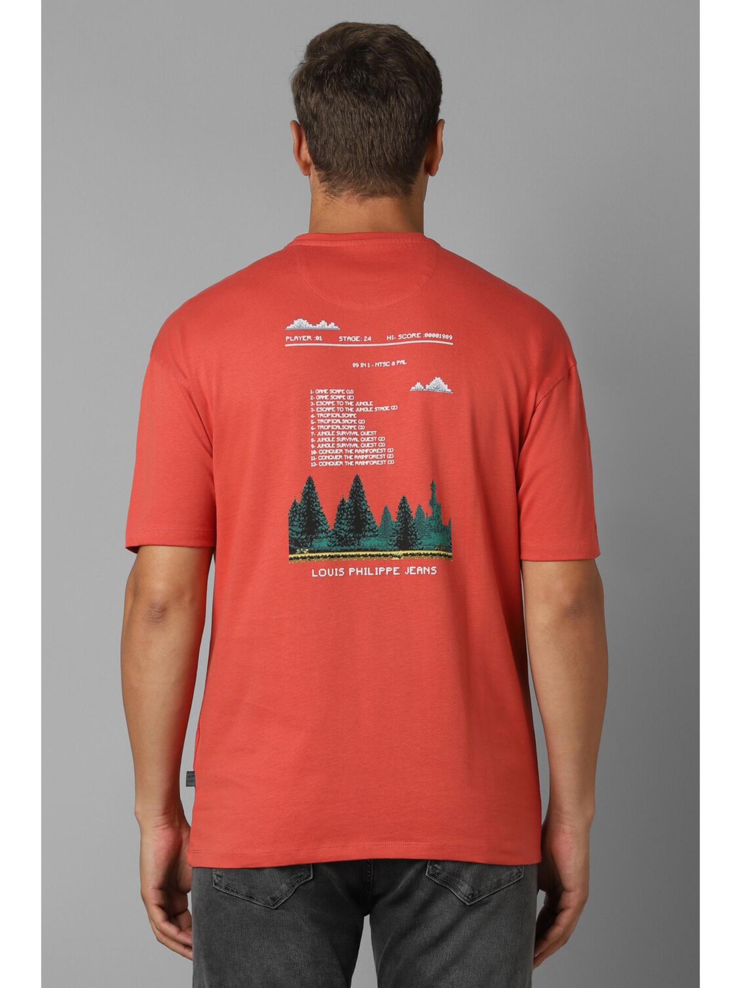 Buy Louis Philippe Men Red Cotton Printed Crew Neck T-Shirt Online