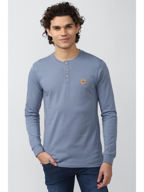 Peter England Men Grey Cotton Solid Henley Neck T-Shirt