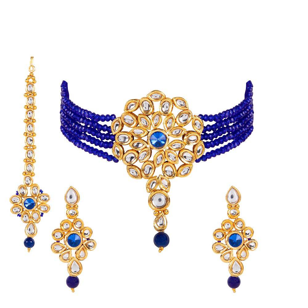 Anika's Creation Exclusive Kundan Chokar Jewellery Set With Maang Tikka for Women