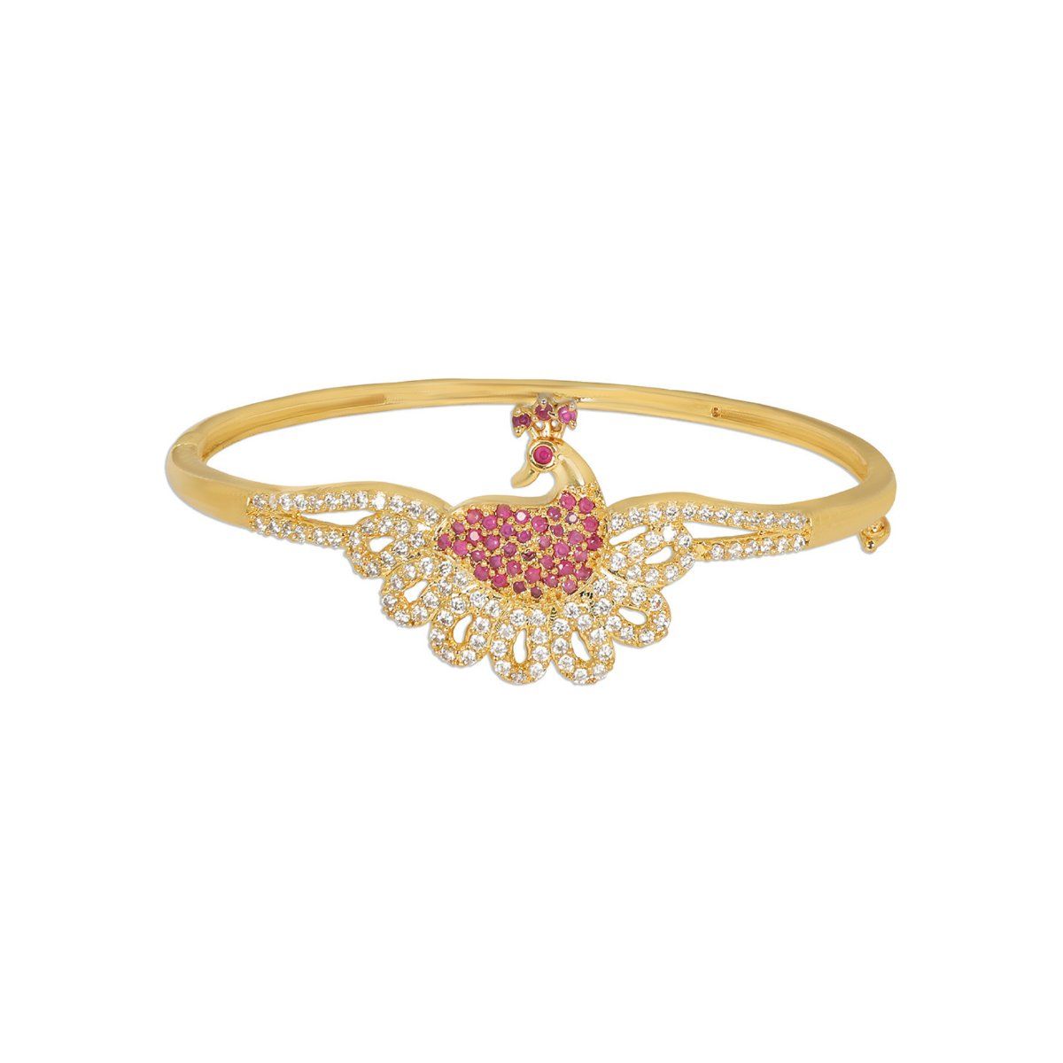 Buy New Fashion Gold Covering White and Ruby Stone Peacock Gold Kada Design  Openable Bracelet
