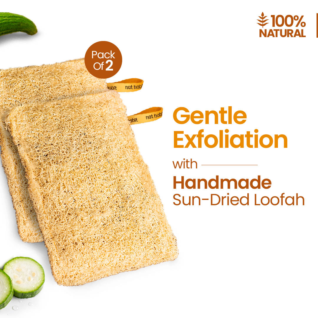 Nat Habit Natural Sun Dried Bath Loofah, Body Sponge, Scrubber for Men & Women, Sustainable Handmade