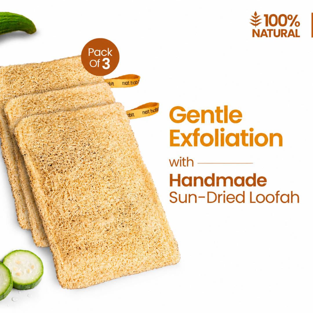 Nat Habit Natural Sun Dried Bath Loofah, Body Sponge, Scrubber for Men & Women, Sustainable Handmade