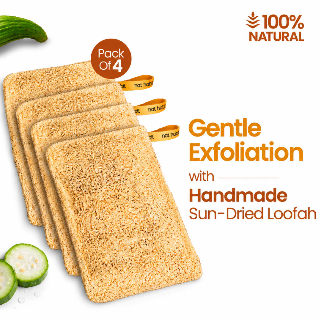Nat Habit Natural Sun Dried Bath Loofah, Body Sponge, Scrubber for Men & Women, Sustainable Handmade