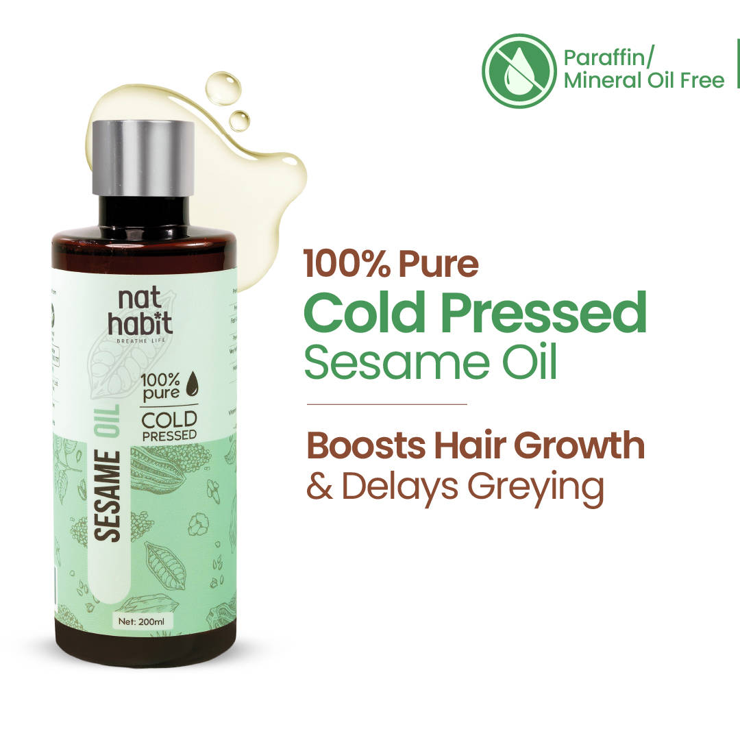 Nat Habit 100% Pure Cold Pressed White Sesame Til Seed Oil, Skin Hair Body Moisturizer & Vitamin E
