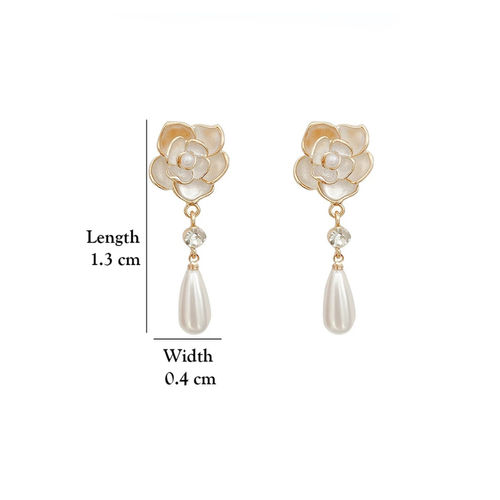 Yellow Chimes Earrings : Buy Yellow Chimes White Flower Stud With Linear  Chain Hanging Pearl Drop Dangler Earrings Online