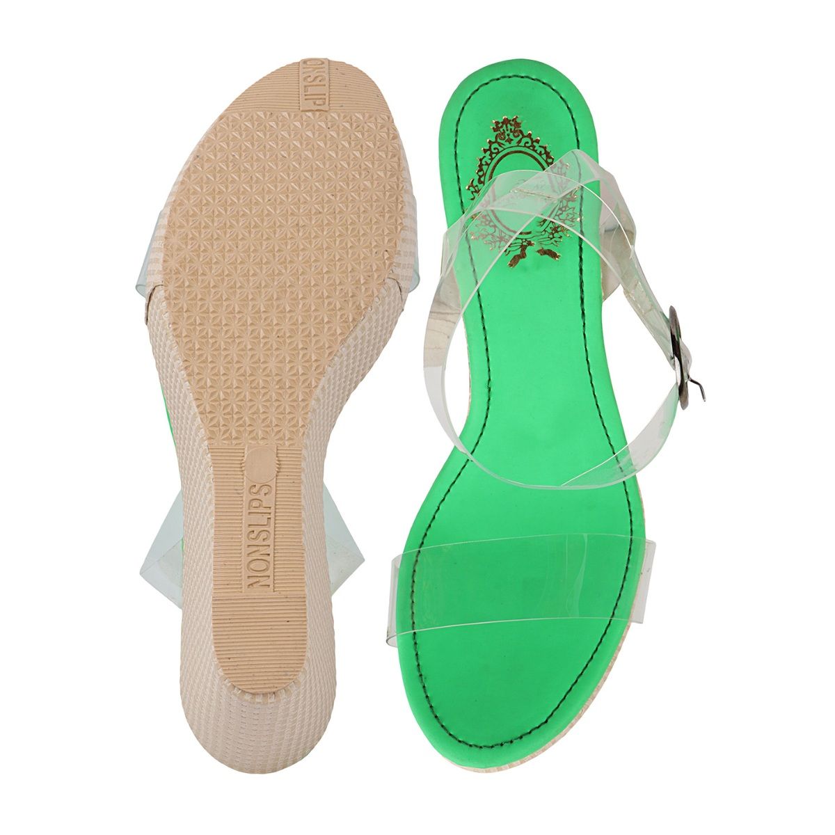 Buy Shoetopia Green Solid Wedge Sandals With Buckles Online