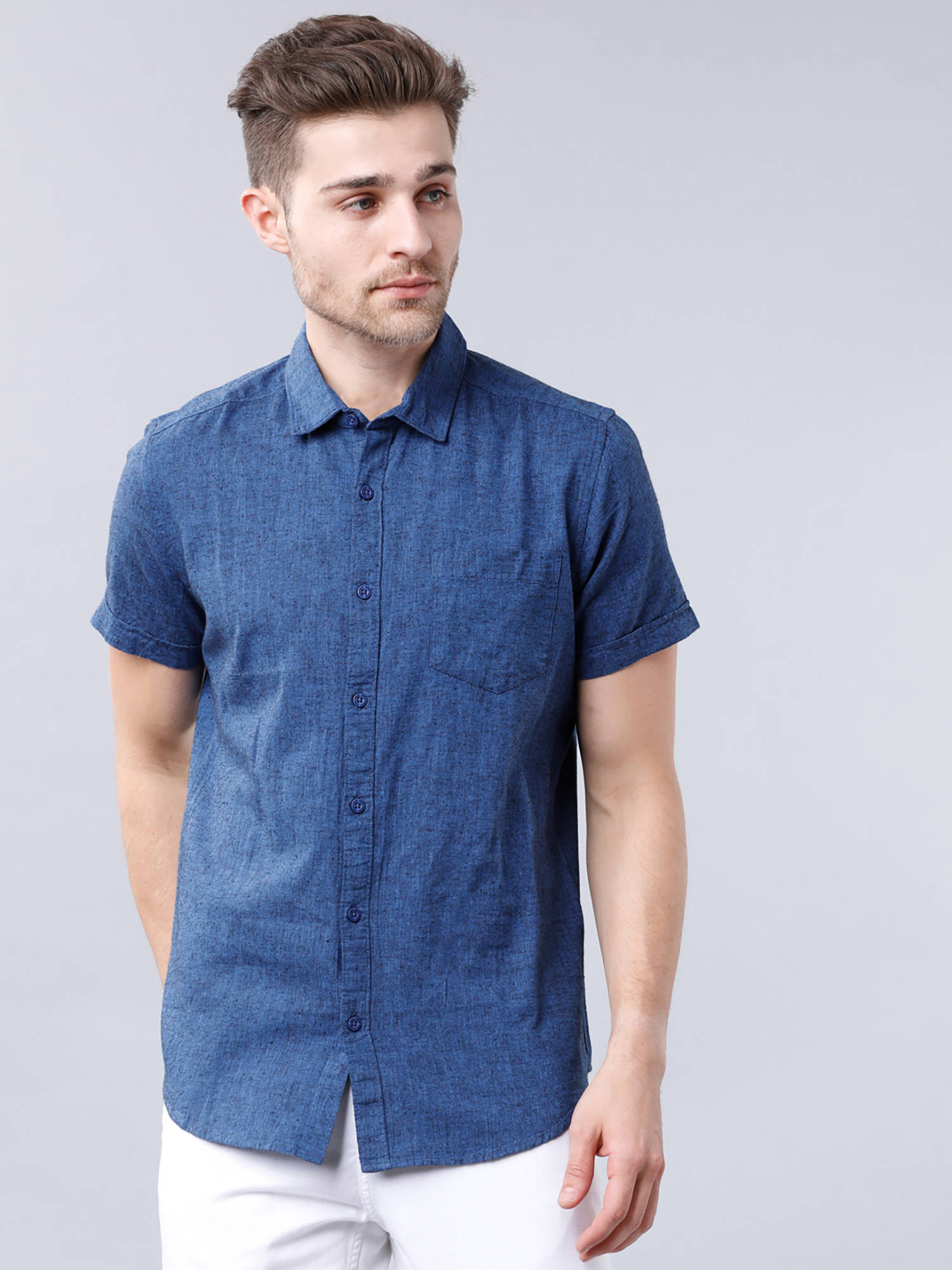 Buy HIGHLANDER Men Blue Slim Fit Solid Shirts Online
