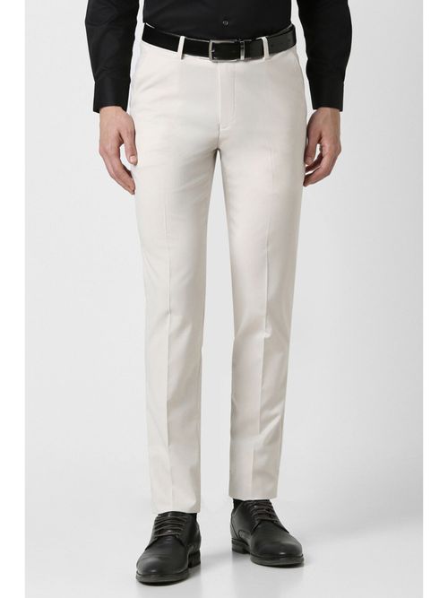 Peter England Men White Textured Slim Fit Formal Trousers