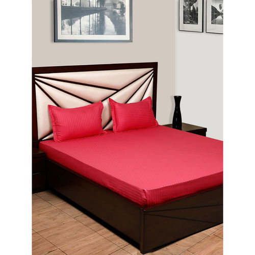HOSTA HOMES Red Striped 200 TC Cotton Bedsheet with Pillow Covers (King)